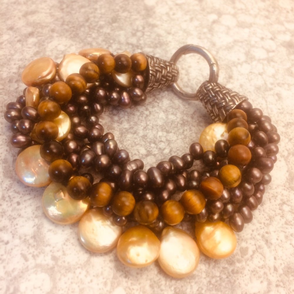 Sterling Pearl Tigers Eye Bracelet